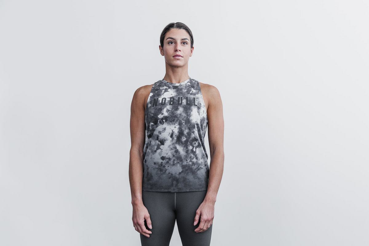 Nobull High-Neck Dip-Dye Women\'s Tank Tops White Black | Australia (SQ4037)